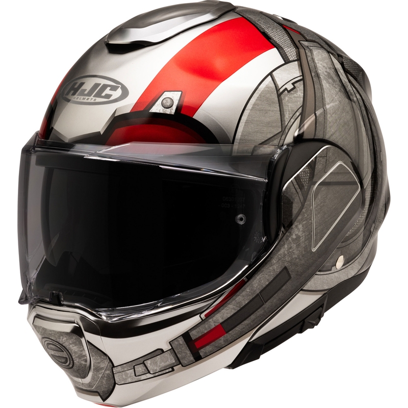 Preklápacia helma na motorku HJC F100 Ant-Man Marvel MC1 šedo-červená