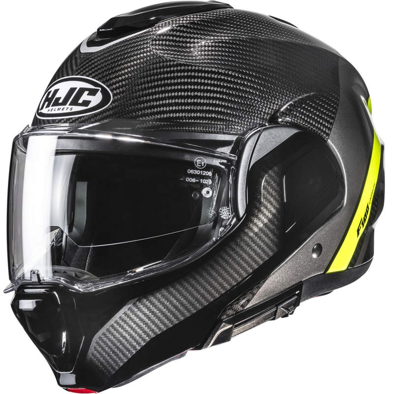 Preklápacia helma na motorku HJC F100 Carbon Stan MC3H čierno-fluo žltá