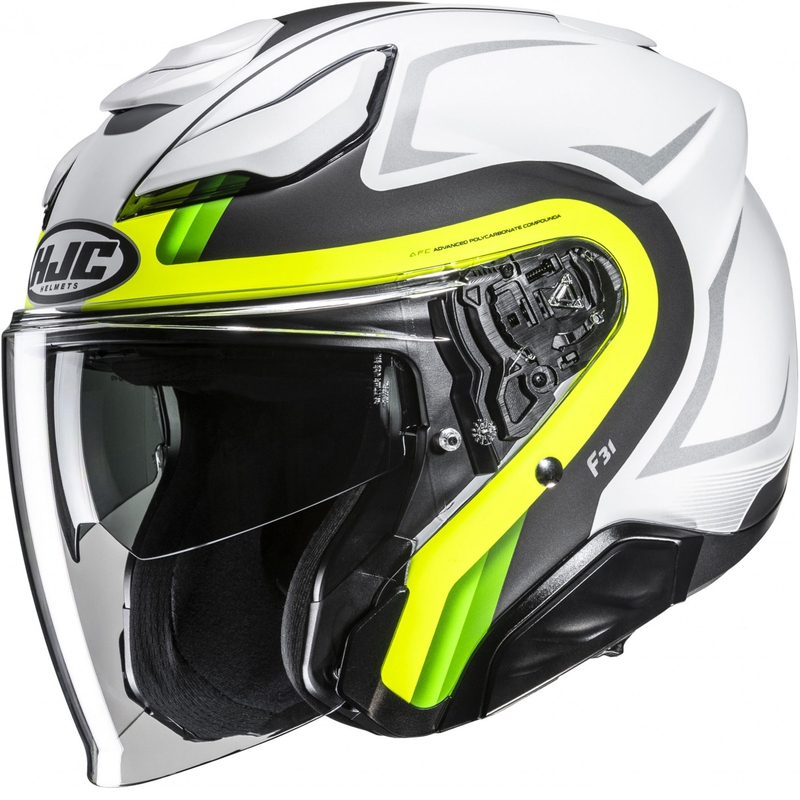 Otvorená prilba na motorku HJC F31 Bask MC3HSF bielo-šedo-fluo žltá