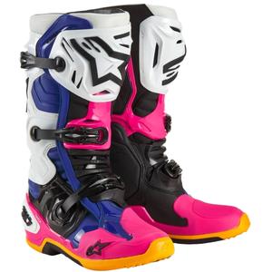 Topánky na motorku Alpinestars Tech 10 Limitovaná Edícia Coast bielo-tmavo modro-ružovo-fluo žlto-oranžovo-čierne
