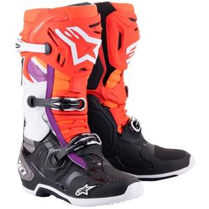 Topánky na motorku Alpinestars Tech 10 oranžovo-žlto-fialovo-bielo-čierne