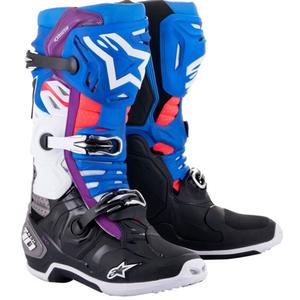Topánky na motorku Alpinestars Tech 10 Supervented Perforované modro-fialovo-ružovo-bielo-šedo-čierne