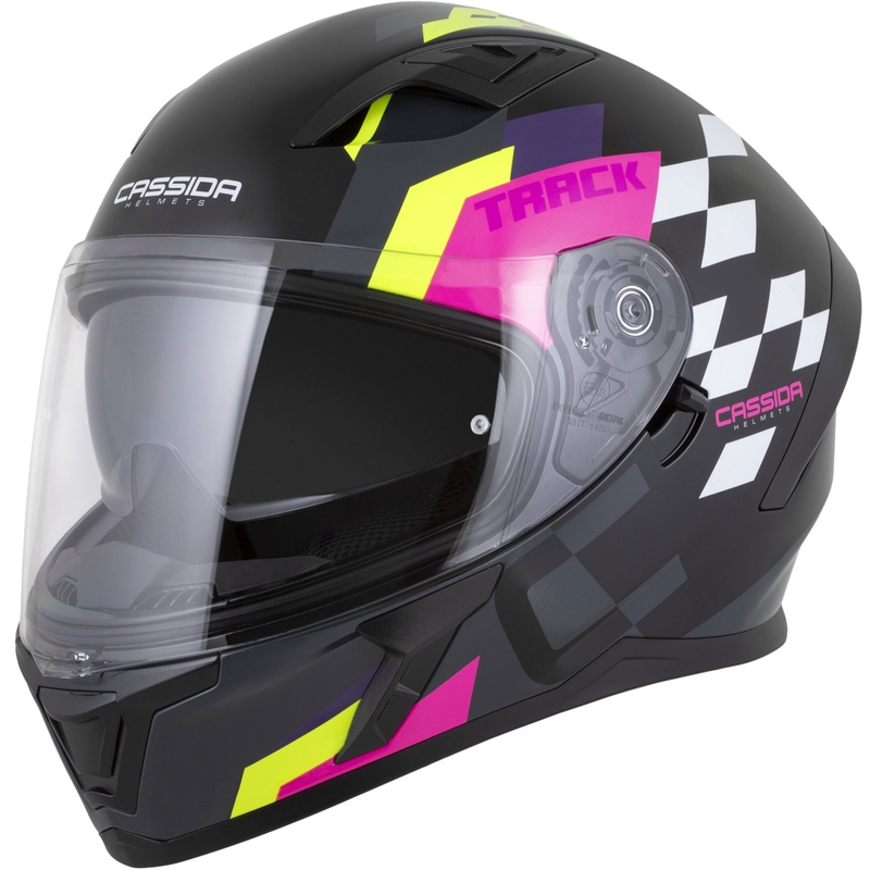 Integrálna helma na motorku Cassida Orbit Track čierno-ružovo-fialovo-fluo žlto-biela