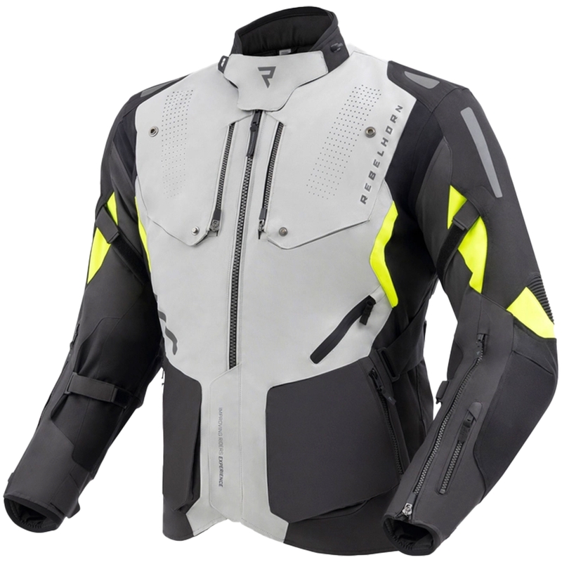 Bunda na motocykel Rebelhorn Hiker IV čierno-šedo-fluo žltá