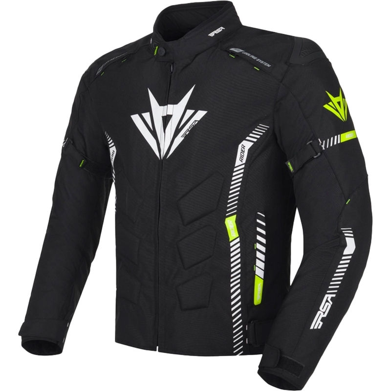 Bunda na motocykel RSA Rider čierno-bielo-fluo žltá