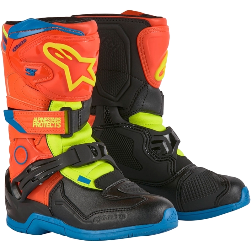 Detské topánky na motorku Alpinestars Tech 3S Kids fluo oranžovo-modro-fluo žlto-čierne