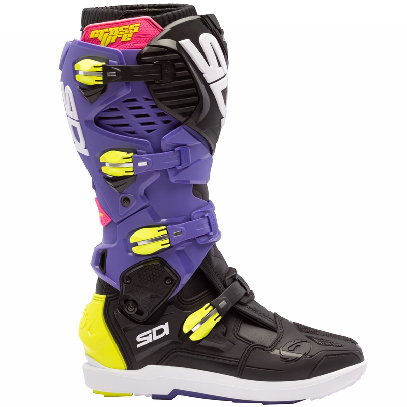 Topánky na motorku SiDi Crossfire 3 SRS fialovo-čierno-fluo žlté