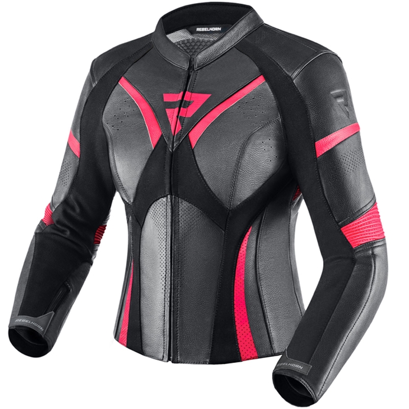 Dámska bunda na motocykel Rebelhorn Rebel čierno-fluo ružová