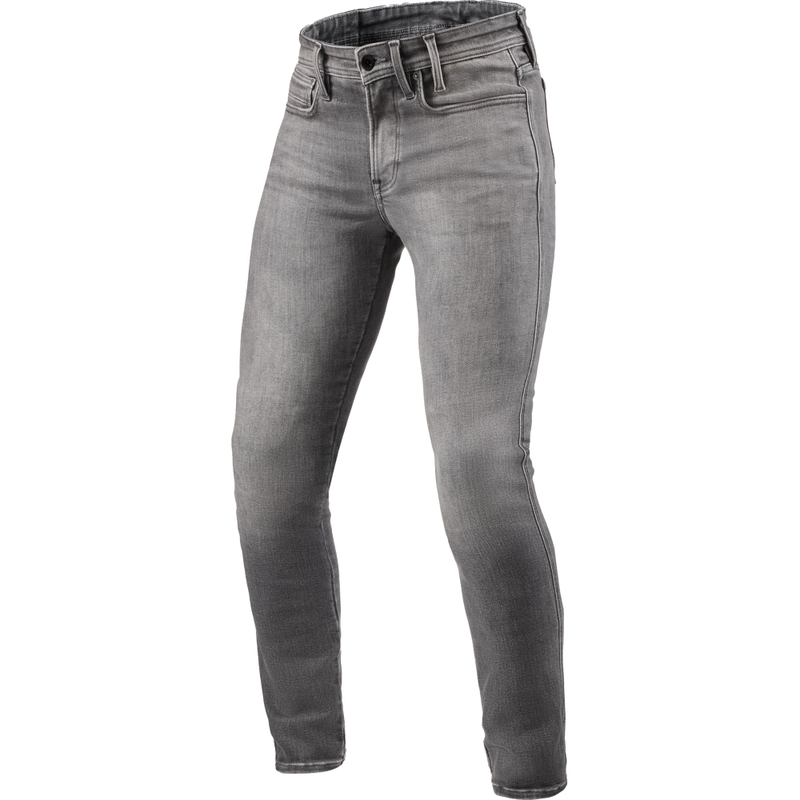 Extra skrátené džínsy na motorku Revit Piston 3 Skinny vyprané šedé