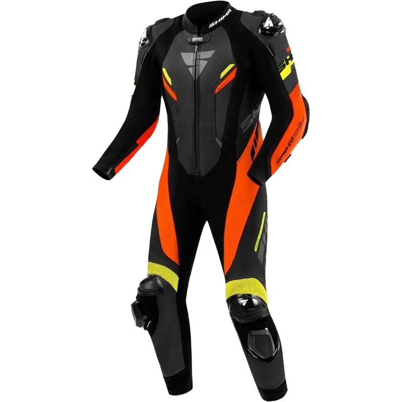 Kožená kombinéza na motorku Shima Hyper-RS čierno-fluo oranžovo-žltá