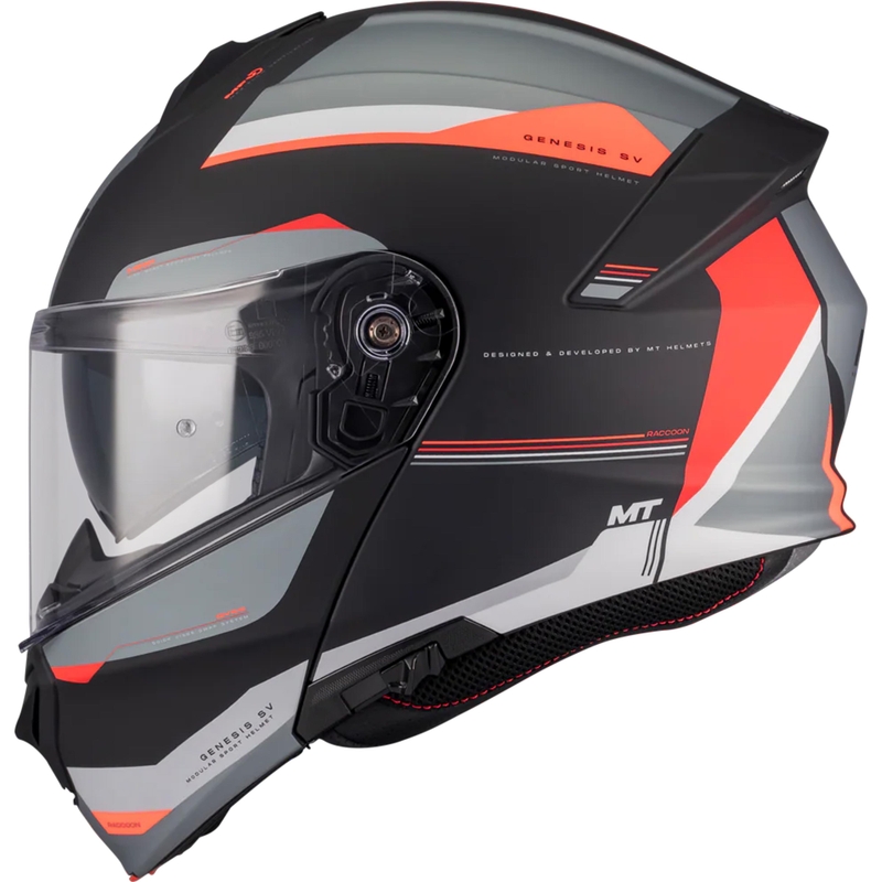 Výklopná prilba na motorku MT Genesis SV Raccoon B5 čierno-červená