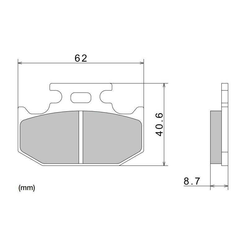 Brzdové doštičky NISSIN semi-metalická zmes 62x40.6x8.7 mm 2 ks