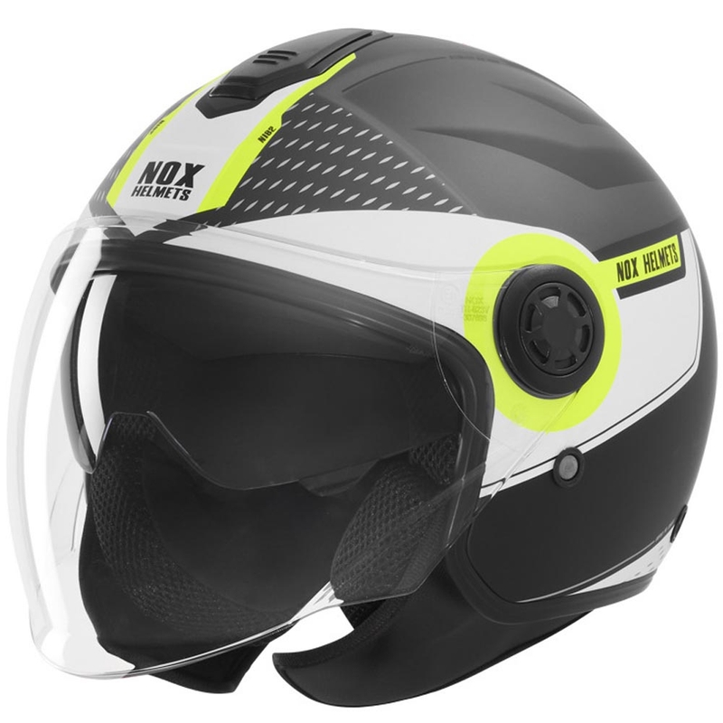 Otvorená prilba na motorku NOX N182 Round matná čierno-fluo žltá