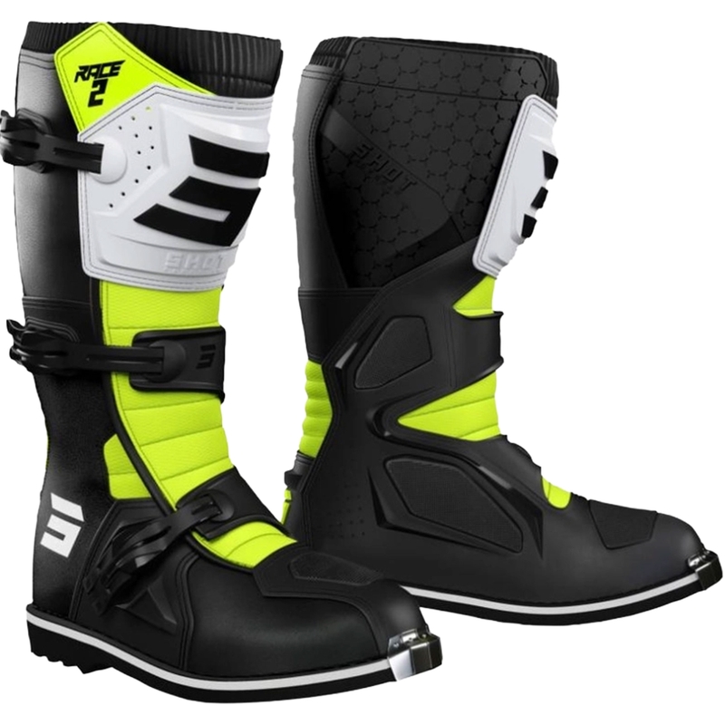 Detské topánky na motorku Shot Race 2 čierno-bielo-fluo žlté
