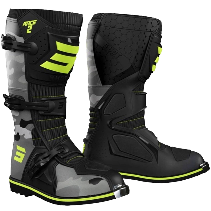 Detské topánky na motorku Shot Race 2 camo-fluo žlté