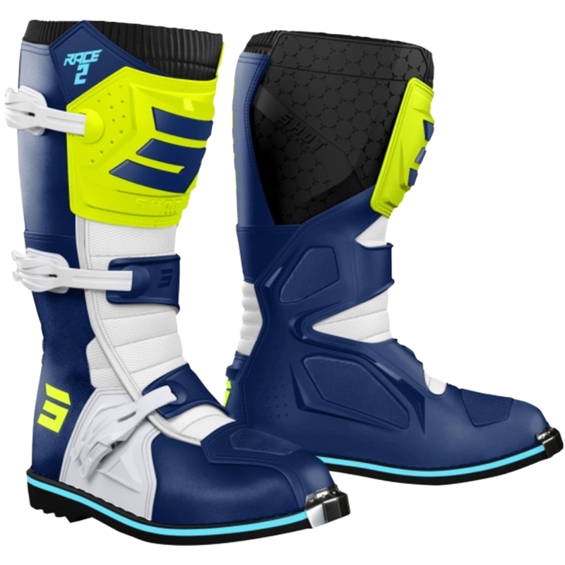 Detské topánky na motorku Shot Race 2 modro-bielo-fluo žlté
