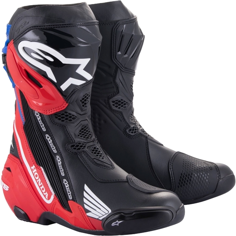 Topánky na motorku Alpinestars Supertech R Honda čierno-červeno fluo-modro-biele