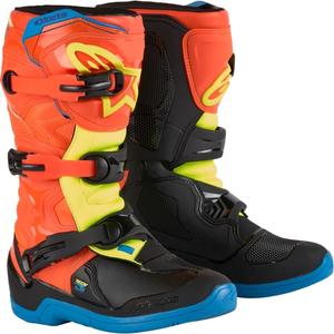 Detské topánky na motorku Alpinestars Tech 3S Youth oranžovo fluo-modro-fluo žlto-čierne