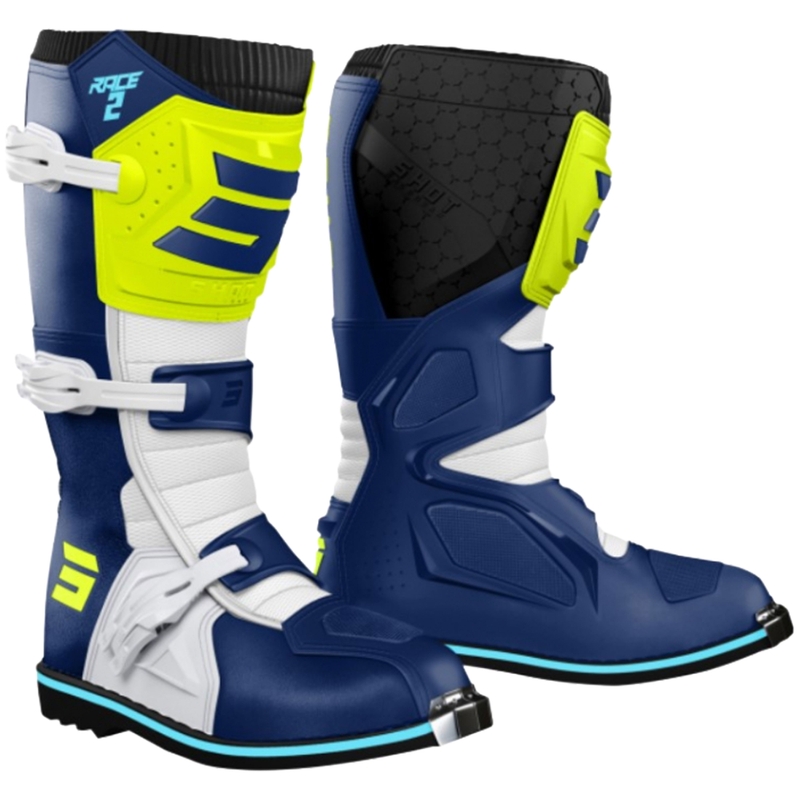 Topánky na motocykel Shot Race 2 modro-bielo-fluo žlté