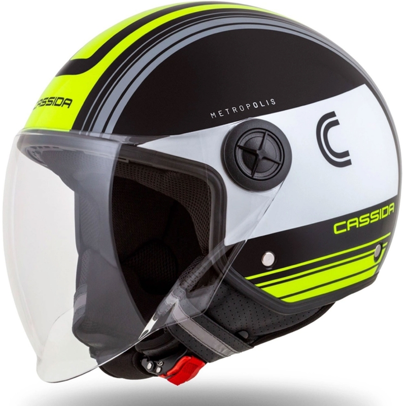 Otvorená prilba na motocykel Cassida Handy Metropolis čierno-bielo-fluo žlto-šedá