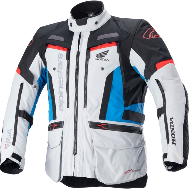 Bunda na motorku Alpinestars Bogota PRO Drystar Honda svetlo šedo-fluo červeno-modro-čierna