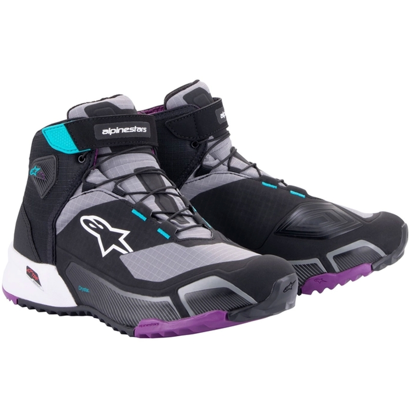 Dámske topánky na motorku Alpinestars Stella CR-X Drystar čierno-šedo-fialovo-tyrkysové