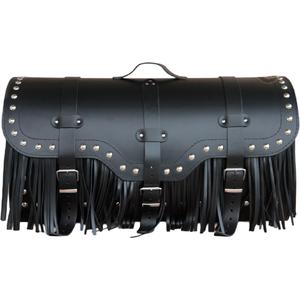 Kožený kufor na motorku so zámkom, nitmi a strapcami RSA K165 čierny