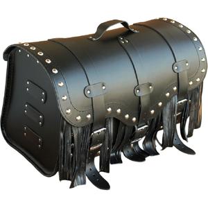 Kožený kufor na motorku so zámkom, nitmi a strapcami RSA K155 čierny