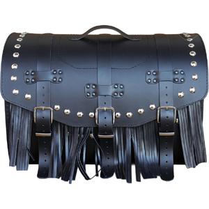 Kožený kufor na motorku so zámkom, nitmi a strapcami RSA K451 čierny