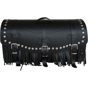 Kožený kufor na motorku so zámkom, nitmi a strapcami RSA K461 čierny