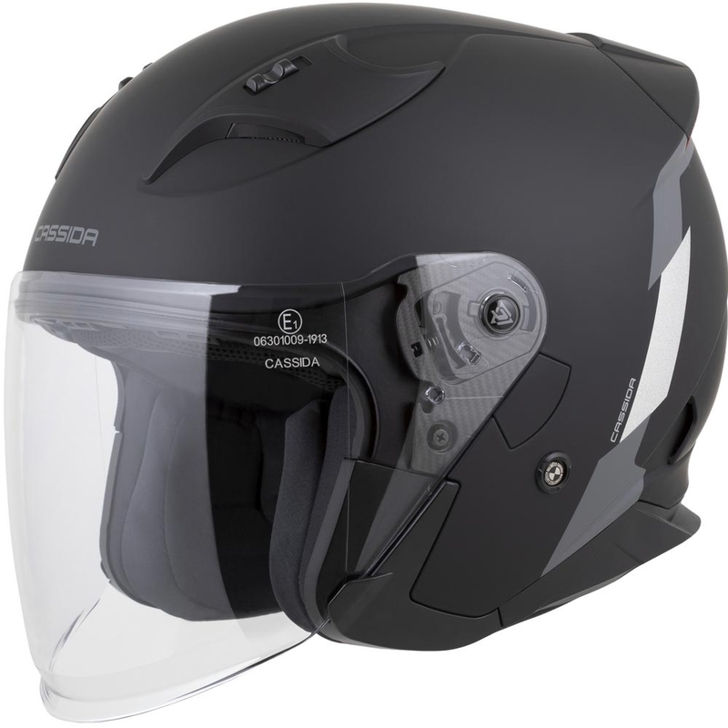 Otvorená helma na motorku Cassida Reflex 2.0 Safety matná čierno-šedo-reflexná strieborná