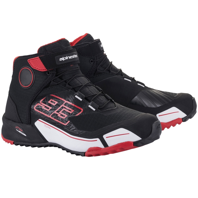 Topánky na motorku Alpinestars CR-X Drystar MM93 kolekcia čierno-červeno-biele