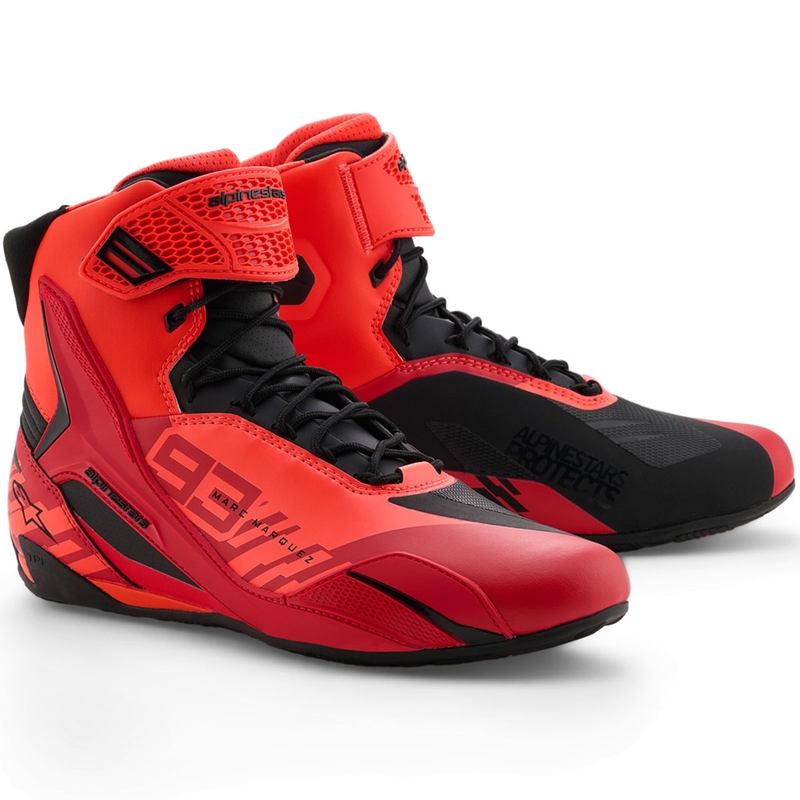 Topánky na motorku Alpinestars Faster-4 MM93 kolekcia fluo červeno-červeno-čierne