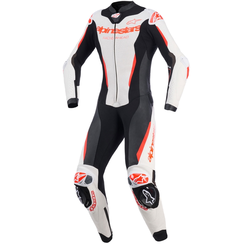 Dámska jednodielna kožená kombinéza na motorku Alpinestars Stella GP-R7 bielo-fluo červeno-čierna