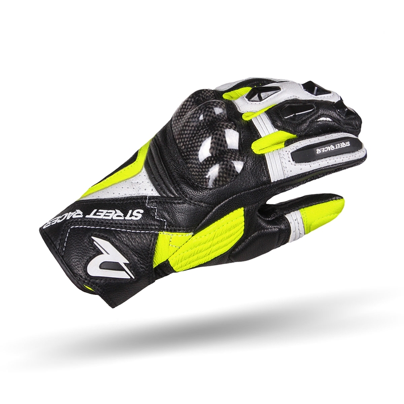 Dámske rukavice na motocykel Street Racer XTR čierno-bielo-fluo žlté výpredaj
