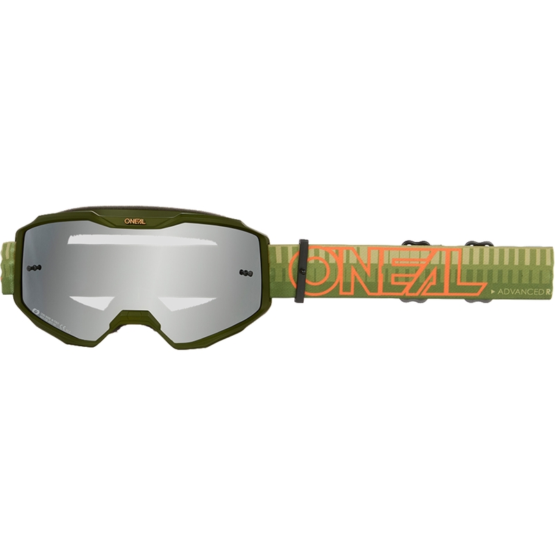Motokrosové okuliare O´Neal B-10 Striped zeleno-oranžové (zrkadlové strieborné plexi)