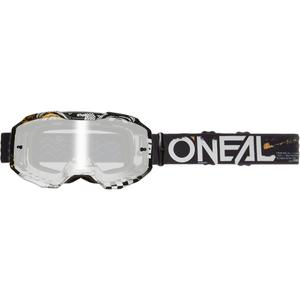 Motokrosové okuliare O´Neal B-10 Attack čierno-biele (zrkadlové strieborné plexi)