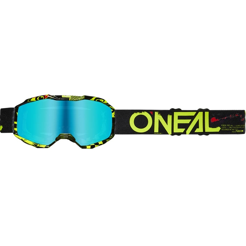 Detské motokrosové okuliare O'Neal B-10 Attack čierno-fluo žlté s irídiovo modrým plexi