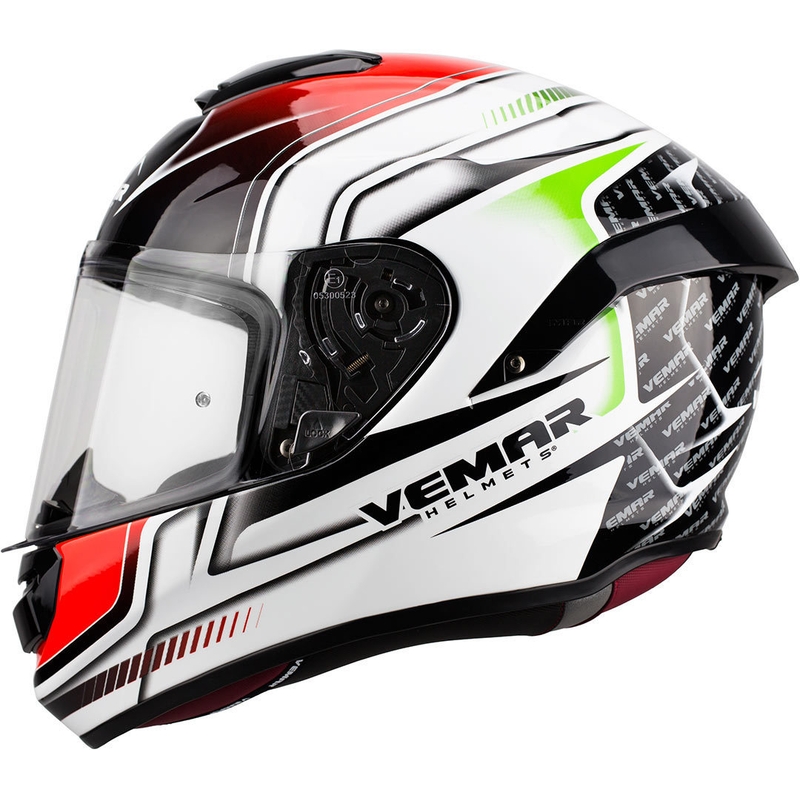 Integrálna prilba Vemar Hurricane Racing čierno-bielo-červeno-zelená