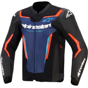 Kožená bunda na motorku Alpinestars GP Force V2 čierno-modro-fluo červená