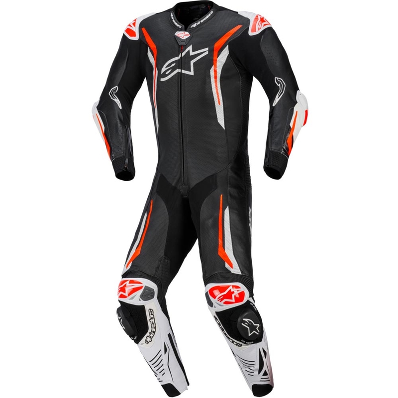 Jednodielna kožená kombinéza na motorku Alpinestars GP TECH V5 čierno-bielo-fluo červená