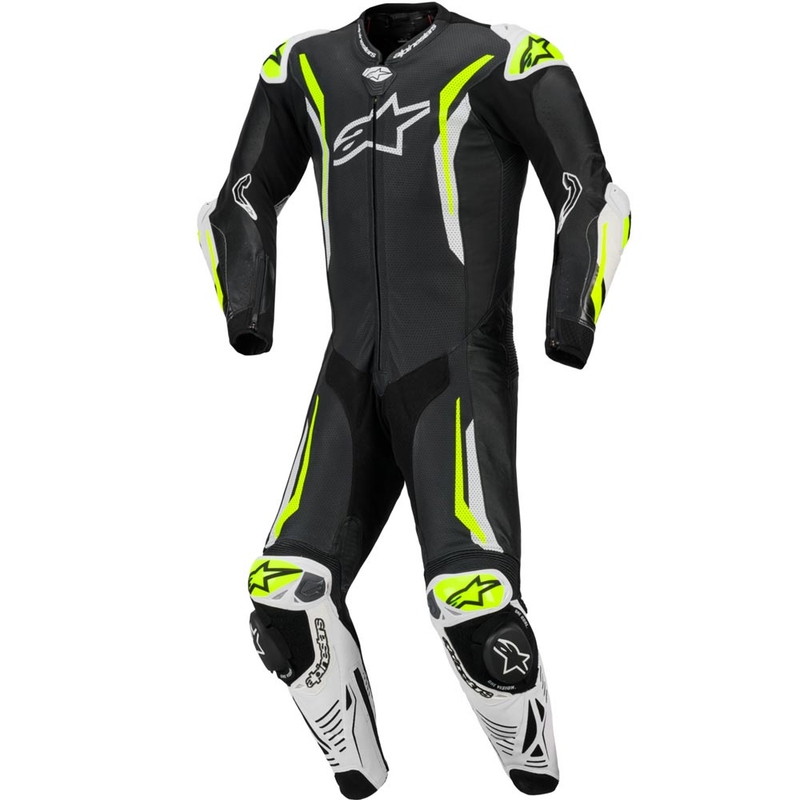Jednodielna kožená kombinéza na motorku Alpinestars GP TECH V5 čierno-bielo-fluo žltá