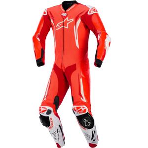 Jednodielna kožená kombinéza na motorku Alpinestars GP TECH V5 fluo červeno-červeno-biela
