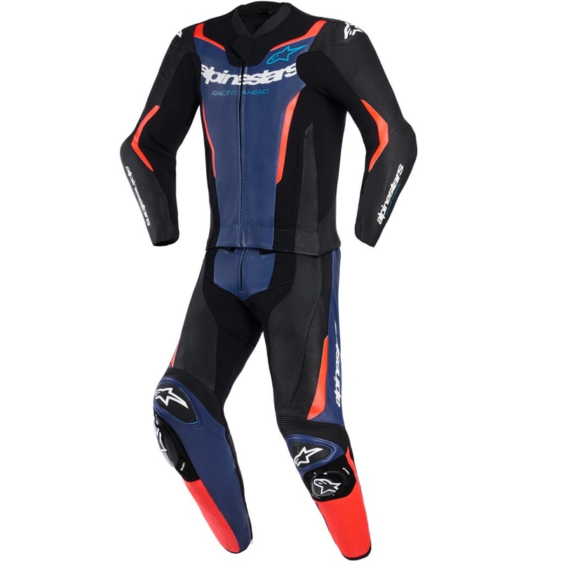 Dvojdielna kombinéza na motorku Alpinestars GP Force V2 čierno-modro-fluo červená