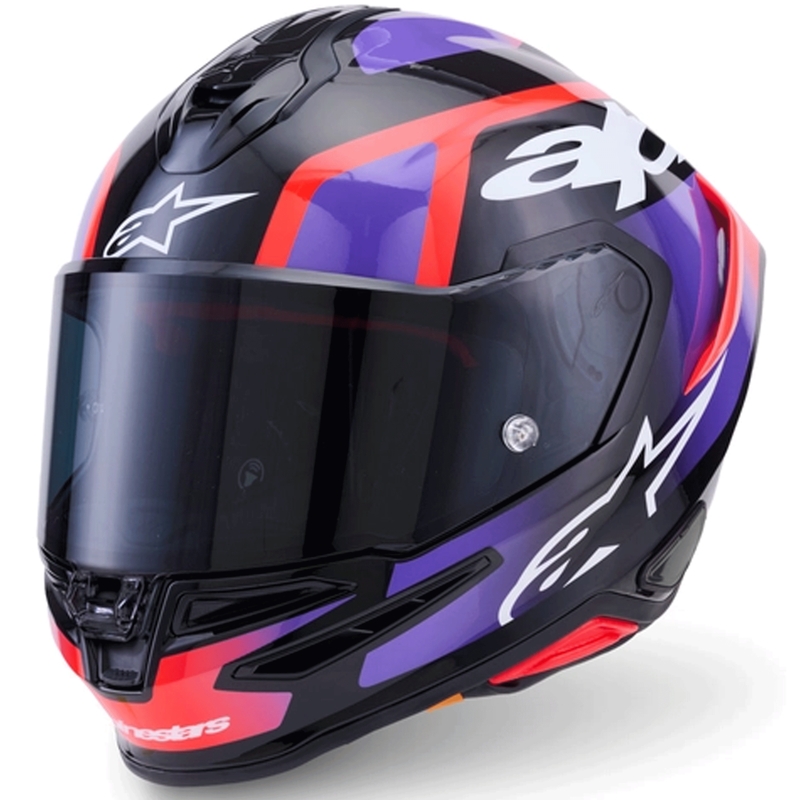 Integrální helma na motorku Alpinestars S-R7 Lumen černo-fialovo-flou červeno-bílá