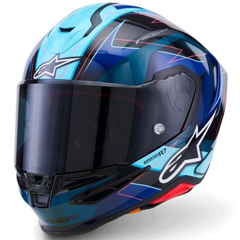 Integrálna helma na motorku Alpinestars S-R7 Kinetis čierno-modro-fluo ružovo-biela