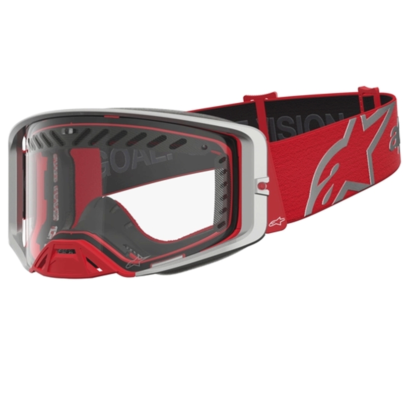 Motokrosové brýle Alpinestars Supertech Dura Air Fluid červeno-stříbrná s čirým plexi
