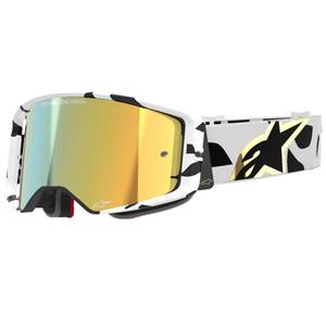 Motokrosové okuliare Alpinestars Supertech Corp bielo-zlaté so zrkadlovým zlatým zorníkom