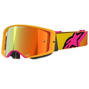 Motokrosové okuliare Alpinestars Supertech Corp žlto-ružové so zrkadlovým červeným zorníkom
