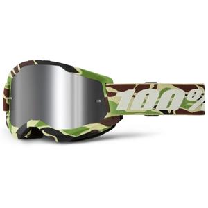 Motokrosové okuliare 100% STRATA 2 New War Camo zelené (strieborné plexi)